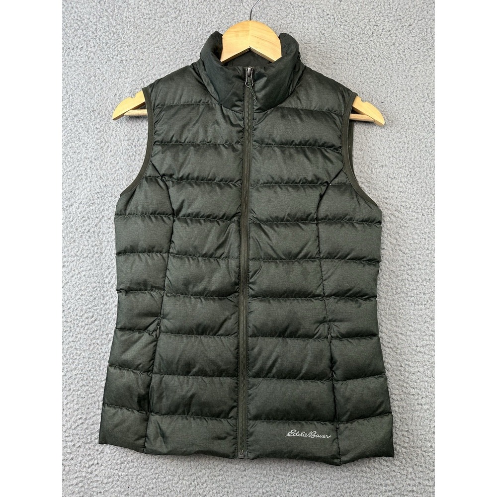 Eddie Bauer EB650 Down Puffer Vest Womens XS Dark Green Zip Pockets Warm
